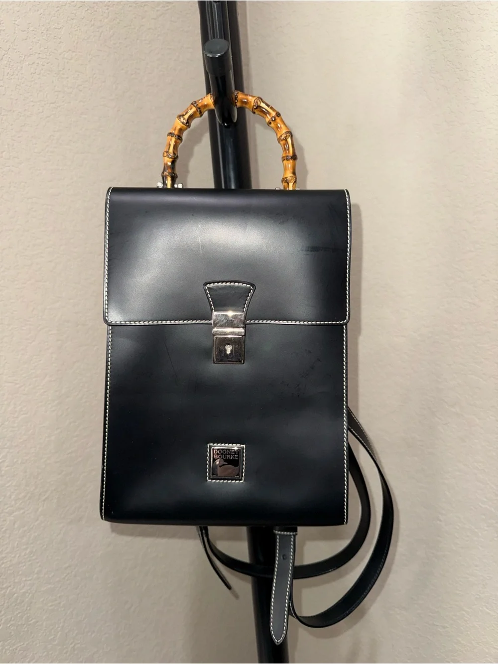 Dooney & Bourke Black Leather Bamboo-Handle Backpack